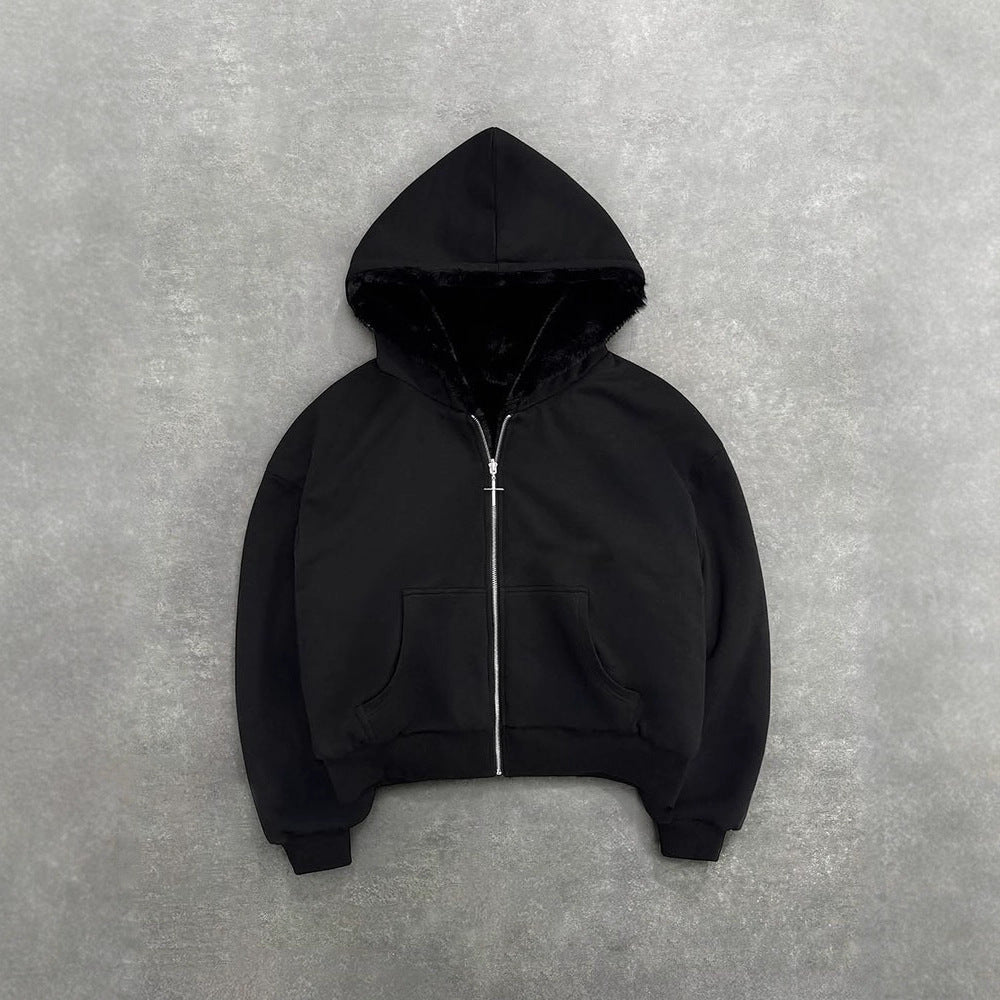 Reversible hooded sweatshirt with vintage leopard print