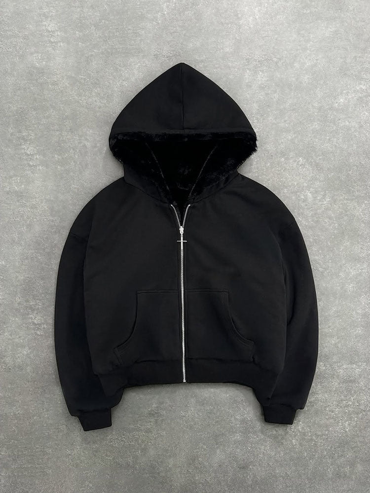 Reversible hooded sweatshirt with vintage leopard print